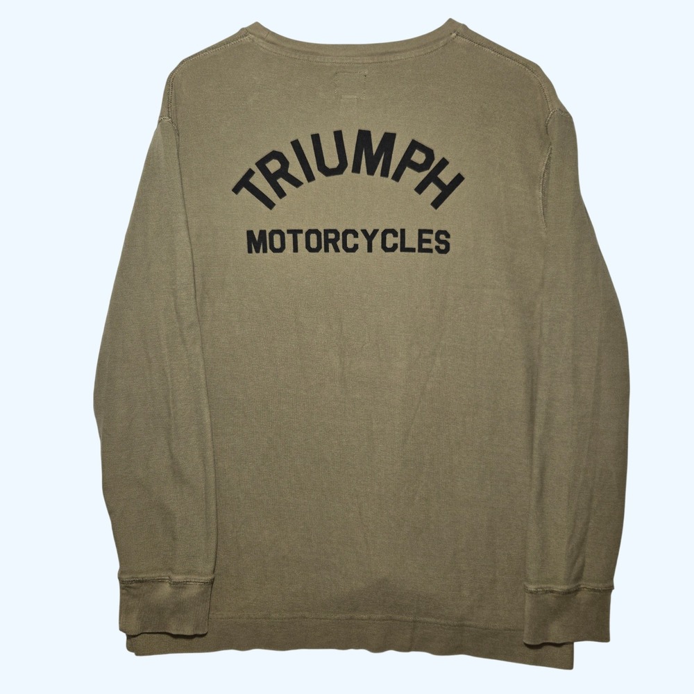 Triumph Motorcycles Olive Green Waffle Knit Thermal Long Sleeve Shirt Mens XL